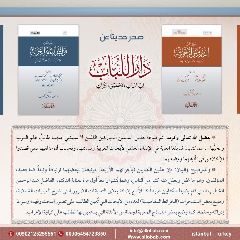 بفضل الله تعالى وكرمه: تم طباعة هذين العملين المباركين اللذين لا يستغني عنهما طالبُ علم العربية ومحبُّها...